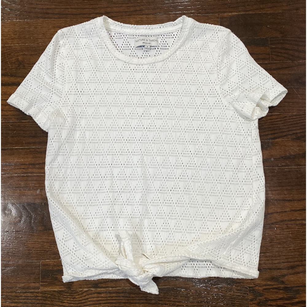 Madewell Texture and Thread Open Knit Tie Front Top Women's M Breathable Beachy